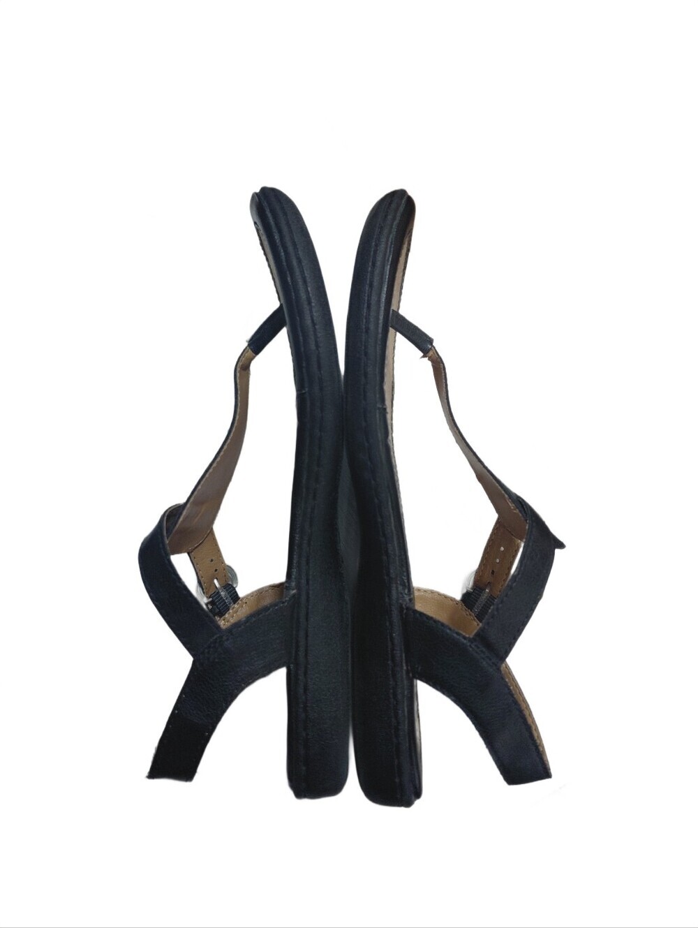 b.o.c Black Leather T-Strap Sandals Women's Size 8 Thong Ankle Strap Sandals - Picture 4 of 9